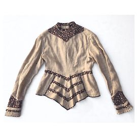 Top Isabel Marant de lino y seda beige con estampado floral