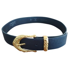 Christian Lacroix Ledergürtel in Schwarz mit goldener Schnalle 70 cm