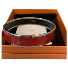 Hermès Caleche Medium Enamel Bracelet Red Palladium