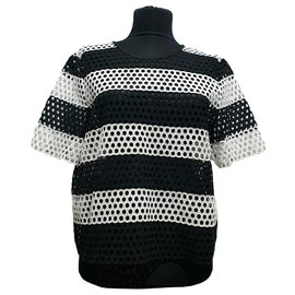 Top de malla de algodón Michael Kors Negro Blanco