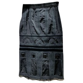 Falda larga Louis Vuitton de seda y lana negro gris