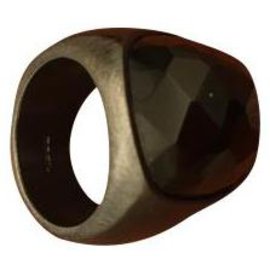 Autre Marque Anello Breil in acciaio satinato antracite e agata nera Misura 54