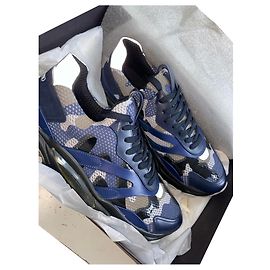 Sneakers Valentino Garavani Bounce Camouflage Riflettenti Blu Navy