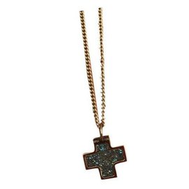 Collana Rebecca in acciaio con pendente a croce microstrass blu