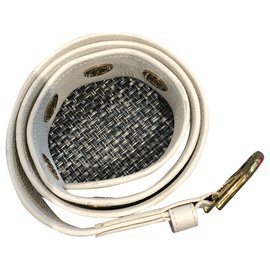 Loro Piana Reversibler Gürtel aus weißem Leder und Tweed