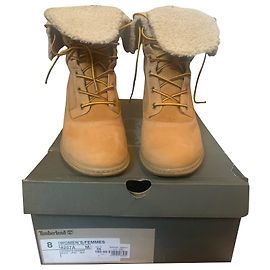 Botas de salto plataforma Timberland couro bege