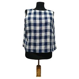 Hobbs Leinen Top mit blauem Gingham Muster
