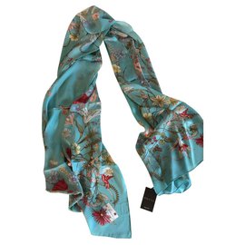 Sciarpa Gucci in seta con stampa floreale turchese