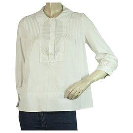 Diane Von Furstenberg DVF KAY Top a tunica con bottoni e pieghe sul retro in cotone bianco 8
