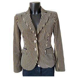 Etro Herz Samtjacke gestreift beige schwarz