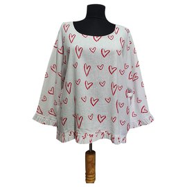 Cynthia Rowley Leinenbluse Weiß Rot