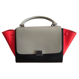 Borsa a mano Céline Trapeze in pelle nera rossa grigia