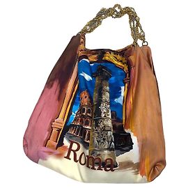 Borsa shopper Dolce & Gabbana Roma stampata in tessuto con catene dorate