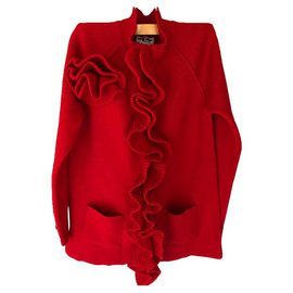 Sonia Rykiel Strickjacke aus Wolle rot mit Rose und Reißverschluss