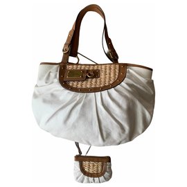 Bolso tote Nine West marrón y blanco de cuero y algodón