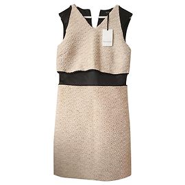 Tara Jarmon Kleid Beige mit schwarzem Satinbesatz Größe 38