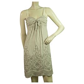 BCBG Max Azria Beige Weiß Streifen Spaghettiträger Mini Länge Kleid Größe XS
