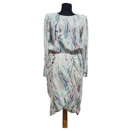 Vestido midi drapeado Isabel Marant de seda com estampa abstrata