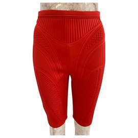 Thierry Mugler Short de ciclismo de compresión acanalado Mugler en rojo de poliéster