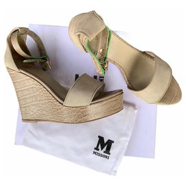 Sandali con zeppa Missoni beige grigio pelle e scamosciata 41