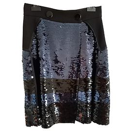 Falda Louis Vuitton de seda negra y azul bordada con lentejuelas
