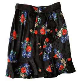 Falda Tory Burch de seda jacquard azul marino con motivos florales