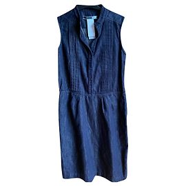 Vestido Sportmax Azul Marino de Algodón y Lino