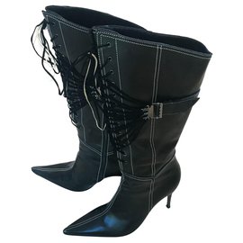 Casadei Stiefel aus schwarzem Leder mit hohem Absatz