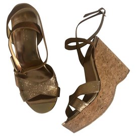 Jimmy Choo Keilsandaletten Glitzerleder Beige Gold