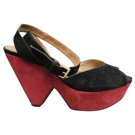 sandali Sandro pelle scamosciata nero rosso scuro 38