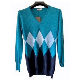 Ballantynes V Ausschnitt Merinowolle Pullover schwarz blau