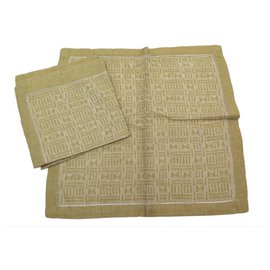 LOT HERMES 4 NAPKINS GEOMETRICAL LINEN NAPKINS CAMEL LINEN - Hermès