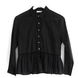 Autre Marque Blusa con peplum de algodón negro mate