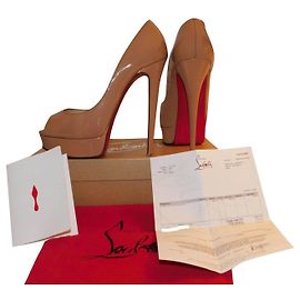 Décolleté Christian Louboutin Lady Peep Nude in vernice beige