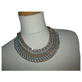 Autre Marque Collana bavaglino con strass e turchese in camoscio
