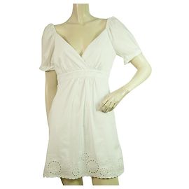 BCBG Max Azria White Mangas abullonadas Detalles de encaje Longitud mínima Talla de vestido 2