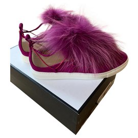 Sneakers Dsquared2 Viola in Pelle e Pelliccia di Procione 37