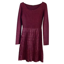 Vestido Adolfo Dominguez Plisado de Viscosa Rojo Oscuro