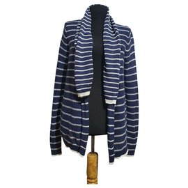 Cynthia Rowley Strickjacke aus Leinen blau weiß gestreift