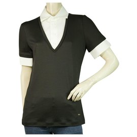 Dsquared2 D2 Blusa de manga corta con cuello de algodón blanco de punto de lana negra talla XL
