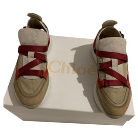 Sneakers Chloé Sonny beige in camoscio e tessuto tecnico
