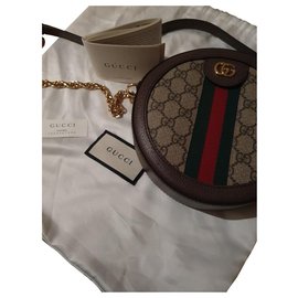 Gucci Ophidia Mini Borsa Rotonda GG Supreme Tela Beige Ebano