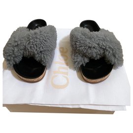 Chloé Kerenn Mules Grau Wolle und Leder Größe 36