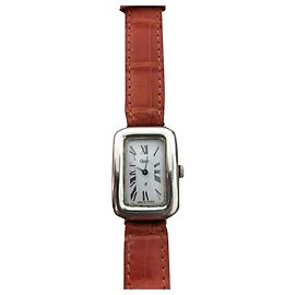 Autre Marque Orologio Obrey in Argento Massiccio con Cinturino in Alligatore Arancione