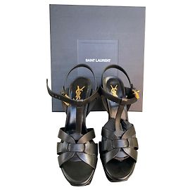 Sandali Saint Laurent Tribute in pelle di agnello nera 14 cm