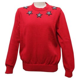 GIVENCHY PULLOVER AUS ROTER BAUMWOLLE M 38 GRAUE STERN-PATCHES AM KRAGEN RED SWEAT - Givenchy