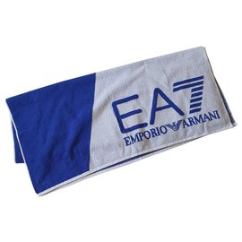 Emporio Armani Cotton Beach Towel White Blue