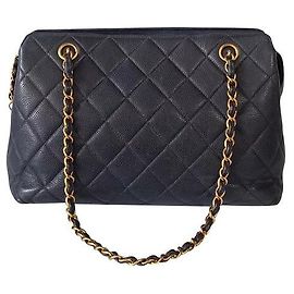 Autre Marque Borsa tote Chanel Vintage blu scuro oro