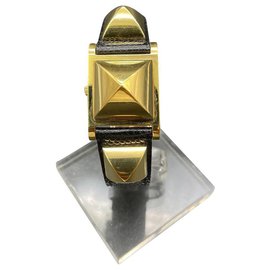 Hermès Medor watch gold plated leather bracelet
