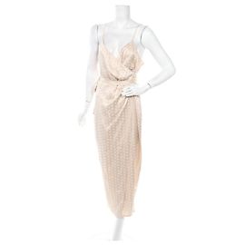 Autre Marque Bec & Bridge Plissiertes Satin Maxikleid Beige